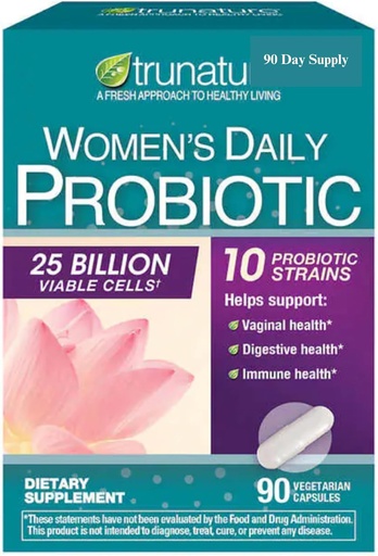[BRSREYL3O4CGGFI7] Tru Nature Women's Daily PROBIOTIC 90 Capsules, 25 Billion Cells Vegetarian Probiotics for Digestive Health 90 Count, 90 Day Supply +Better Guide Vitamins