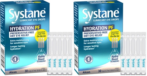 [BRSRGAL3DF6BQCTG] Alcon Systane Hydration Preservative-Free Lubricant Eye Drops, Transparent, 0.6 Fl Oz, 30 Count (Pack of 2)