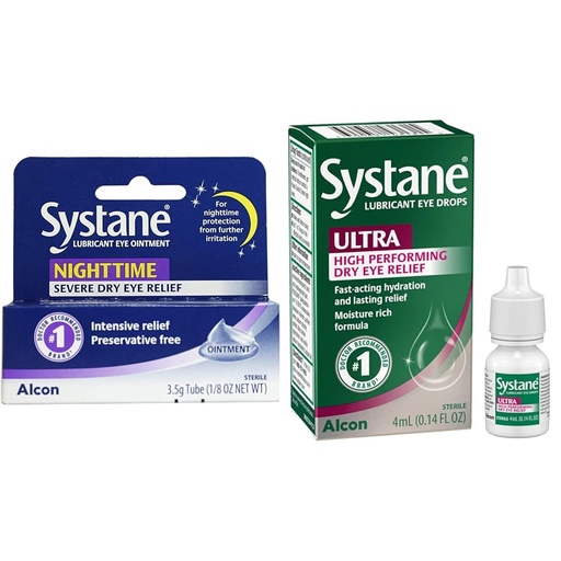 [BRSROBQCCUMGEADD] Systane Nighttime Lubricant Eye Ointment 3.5g Tube & Ultra Lubricant Eye Drops,0.14 Fl Oz (Pack of 1)