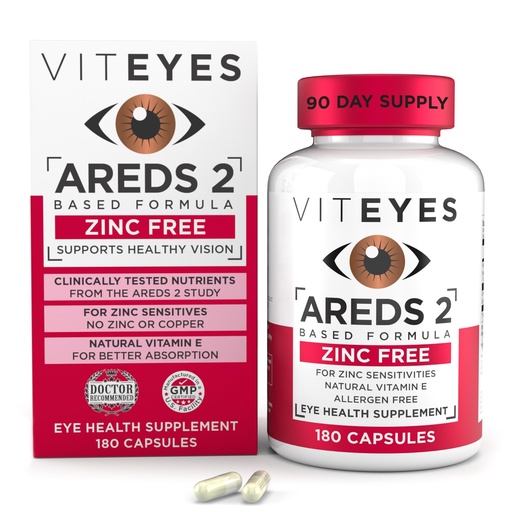 [BRSWIGD5CUCWYD3K] Viteyes AREDS 2 Zinc Free Macular Support, Natural Allergen Free Capsules with Vitamin E, Vitamin C, Lutein & Zeaxanthin, No Zinc, No Copper, Eye Doctor Trusted, Manufactured in the USA, 180 Ct