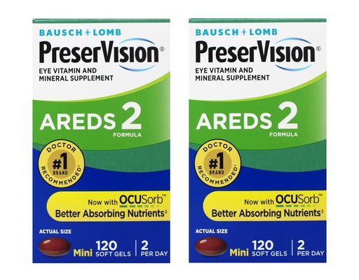 [BRSREYD4O5YBUD3L] Bausch + Lomb PreserVision AREDS 2 Eye Vitamin & Mineral Supplement with OCUSorb, with Lutein & Zeaxanthin–from, 120 Soft Gels (MiniGels) (Pack of 2)