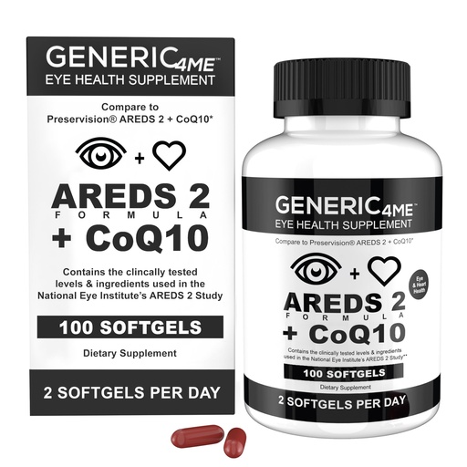 [BRSREZQ3CIIGGFD3] AREDS 2 SoftGels, 100 mg CoQ10 for Heart Health, 500 mg Vitamin C, 400 IU Vitamin E, 10 mg Lutein, 2 mg Zeaxanthin, 80 mg Zinc, 2 mg Copper - Supports Eye Health - 100 Mini SoftGels