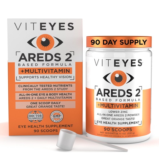 [BRSWIGT4OQDQI2IV] Viteyes AREDS 2 Powder + Multivitamin All-in-One, Macular Protection, Alternative to AREDS 2 chewables, No Pills, Lutein & Zeaxanthin, AREDS 2 Eye Vitamins Drink, Natural Orange Flavor, 90 Scoops