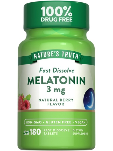 [BRSWICQBBAFGKDTG] Nature's Truth Melatonin 3mg Fast Dissolve Tablets | 180 Count | Natural Berry Flavor | Vegan, Non-GMO & Gluten Free Supplement