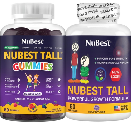 [BRSRGGI2CADWGEQV] NuBest Bundle Bone Strength, Immune & Digestive Support Tall Gummies Tall New Look for Kids & Teens with Calcium, Vitamin D3, K2 & Multivitamins
