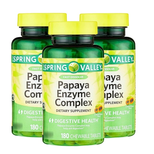 [BRSREHAROUHRODQU] Papaya Enzyme Complex Chewable – 180 Tablets, Papaya Digestive Enzymes Chewable, Papaya Pills for Digestion, Vegetarian Formula, Gluten Free, Papain and Bromelain Enzyme (Pack of 3)