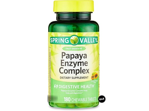 [BRSRAFL5PMBAIADF] Spring Valley Papaya Enzymes Chewable | Support Helps Digestion and Nutrient Absorption | Enzymes for Digestion | Dietary Supplement | 180 Count + VLS Sticker