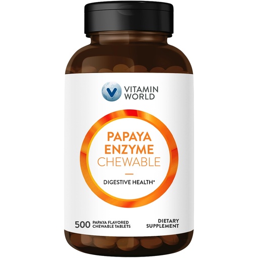 [BRSWGFL4BB6AMAIZ] Vitamin World Papaya Enzymes Chewable 500 Tablets - Papain, Amylase & Protease for Digestion & Nutrient Absorption, Papaya Flavor, Gluten Free