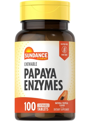 [BRSWYGQRPMFGEYL3] Sundance Papaya Enzymes | 100 Chewable Tablets | Natural Tropical Flavor | Vegetarian, Non-GMO and Gluten Free Supplement