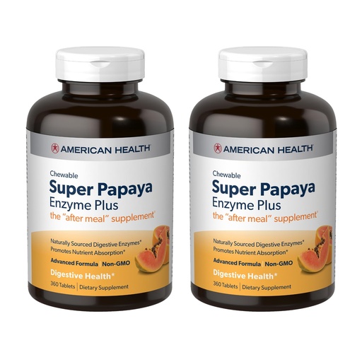 [BRSWKHQTDMMRSFAY] American Health Super Papaya Enzyme Plus - 360 Chewable Tablets, Pack of 2 - The After-Meal Supplement - Non-GMO - 240 Total Servings