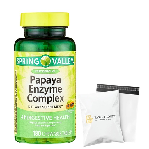 [BRSRE2YTC55WKH3Z] Spring Valley Papaya Enzymes Chewable 180 Count, Support Helps Digestion and Nutrient Absorption, Enzymes for Digestion, Dietary Supplement - Set by Basket Goods
