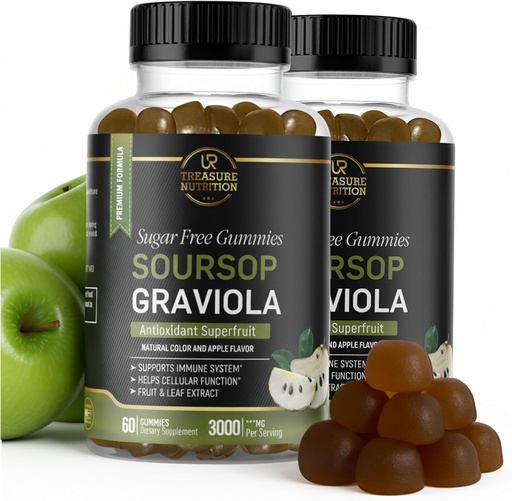 [BRSROBT3OQAW2AIV] Soursop Leaves & Soursop Fruit Gummies - 3000mg Soursop Extract - 2 Pack Graviola Suplemento - Soursop Fruit and Leaf - 120ct - Sugar-Free - Gluten Free – Non-GMO – Vegan Friendly