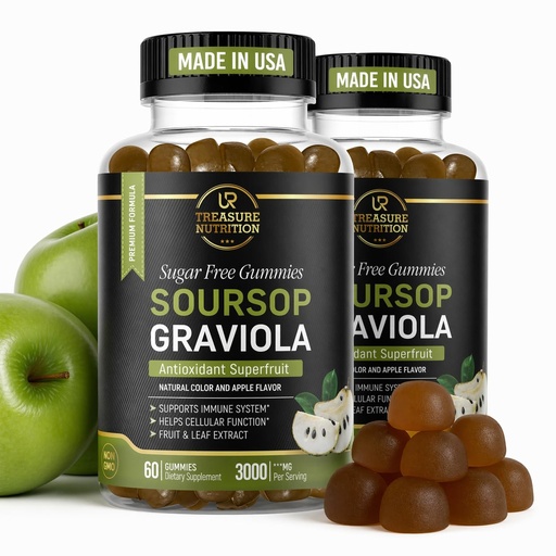 [BRSROBT3OQAW2AIV] Soursop Leaves & Soursop Fruit Gummies - 3000mg Soursop Extract - 2 Pack Graviola Supplement - Soursop Fruit and Leaf - 120ct - Sugar-Free - Gluten Free – Non-GMO – Vegan Friendly