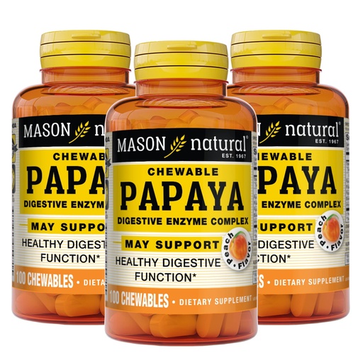 [BRSRM2QYAUCWYF37] Mason Natural Papaya Digestive Enzyme Complex, Healthy Digestive Function, Promotes Nutrient Absorption, Peach Flavor, 100 Chewables (Pack of 3)