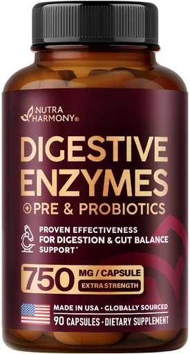 [BRSREFINDJ5AADTP] Digestive Enzymes for Women - Multi Digestive Enzymes | Papaya | Bromelain | Probiotic & Prebiotics - Gut & Digestion Support, Bloating Relief - Vegan, Lab Tested - Made in USA - 90 Capsules, One/Day