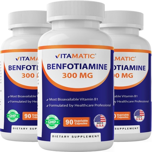 [BRSRMYATAEPQMETX] Vitamatic Benfotiamine 300 mg 90 Vegetarian Capsules - Also Called Fat Soluble Vitamin B1 (90 Count (Pack of 1)) (3 Bottles)