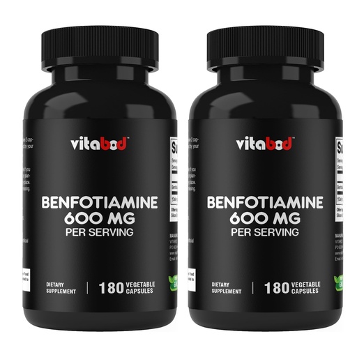 [BRSREFADAACRE3QY] Vitabod Benfotiamine 600mg – 180 Vegetarian Capsules – Fat-Soluble Vitamin B1 Supplement- 2 Pack