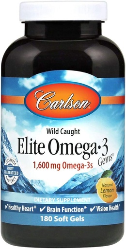 [BRSWIEDROUARW2T4] Carlson Elite Omega-3 Gems, Norwegian, 1, 600 mg Omega-3s, Soft Gels, 180 Count