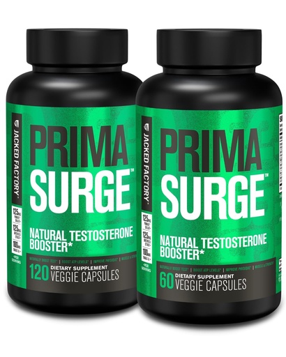 [BRSRAFI6AVYRO3D5] Jacked Factory Testosterone Booster for Men PRIMASURGE - w/Tongkat Ali, PrimaVie, Ashwagandha - Boost Vitality, Muscle Growth & Energy | Natural Test Booster Supplement - 180 Veggie Pills