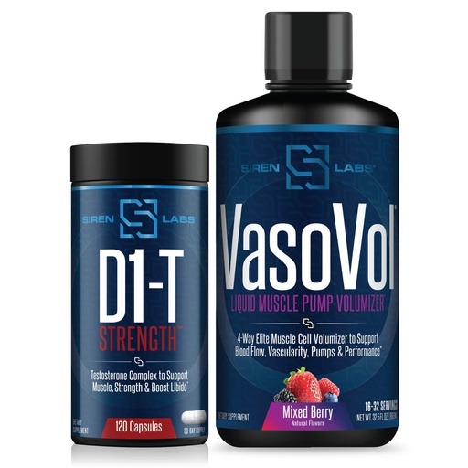 [BRSWYFQFOYCG2F3Z] Siren Labs D1-T Strength Monster Muscle (120 Capsules) & Siren Labs Vaso-VOL Liquid Muscle Pump Volumizer (Mixed Berry)