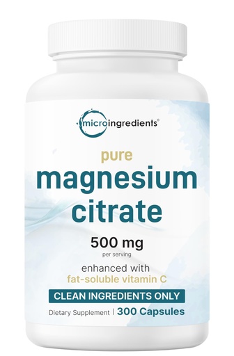 [BRSRAHQFBF7BYDL4] Pure Magnesium Citrate Supplements 500mg, 300 Capsules | Fat-Soluble Vitamin C Added | 100% Chelated | Only Active Ingredients