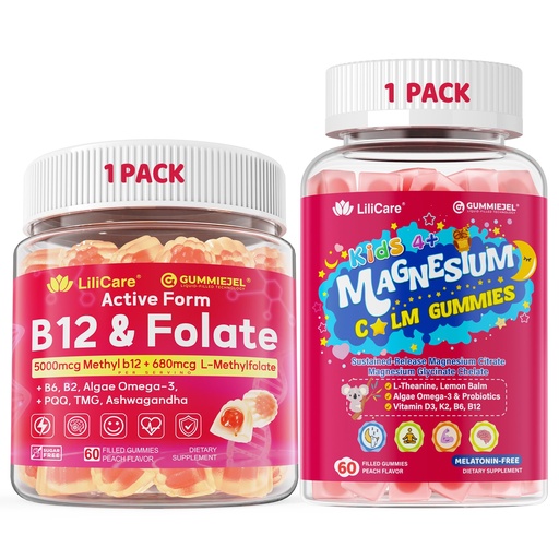 [BRSRGBANCIFBMFD3] LILICARE Bundle Adult Methyl B12 5000mcg + L-Methylfolate Gummies 1 Pack + Kids Magnesium Glycinate Gummies 1 Pack