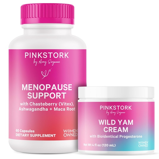 [BRSROHT4ARYWAYDF] Pink Stork Menopause Supplement & Wild Yam Cream for Women to Support Hormone Balance, Ashwagandha, Black Cohosh, & Wild Yam, Hormonal & Mood Support, Duo