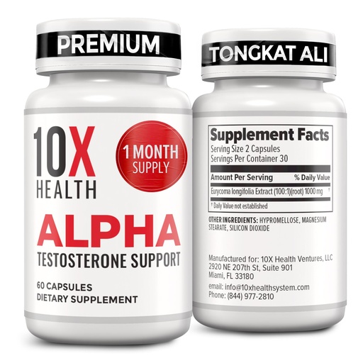 [BRSRAZYTB4PGKDLV] 10X Health Alpha Testosterone Supplement for Men - 60 Capsules Mens Testosterone Supplement with Tongkat Ali 1000mg - Strength, Vitality & Muscle Growth Supplements for Men