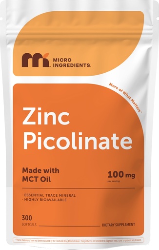 [BRSRGYYKDJ7BMALV] Micro Ingredients Zinc Picolinate 100 mg Per Serving, 300 Softgels | Zinc Supplement for Women & Men | Made with MCT Oil | Non-GMO