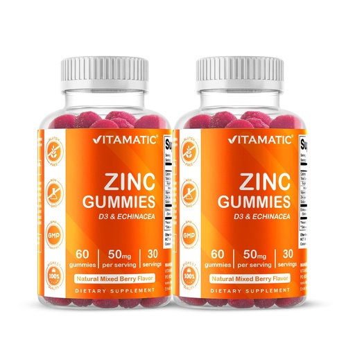 [BRSW2AICBYOQ42A2] Vitamatic Zinc 50mg Gummies – 60 Vegan Gummies – Gluten-Free – 2 Pack