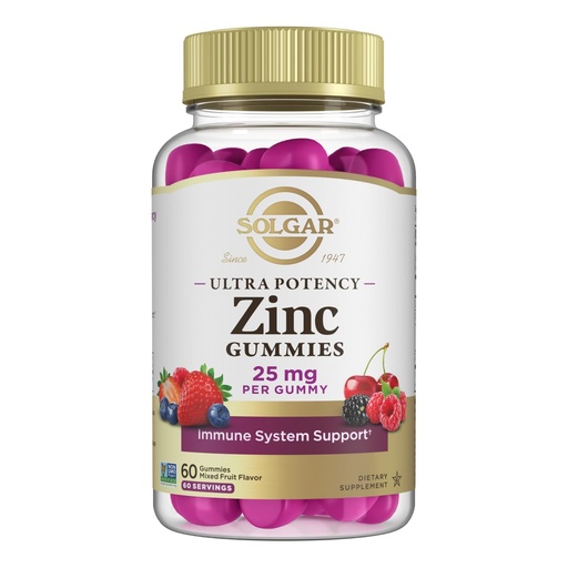 [BRSROGQTPMNAE2T6] Solgar Zinc Gummies Adult Vitamin with 25mg Ultra Potency Zinc Citrate for Immune Support - Mixed Fruit Flavor, Vegan, Kosher & Gluten Free Gummy Supplements for Women & Men, 2g Sugar, 60 Servings
