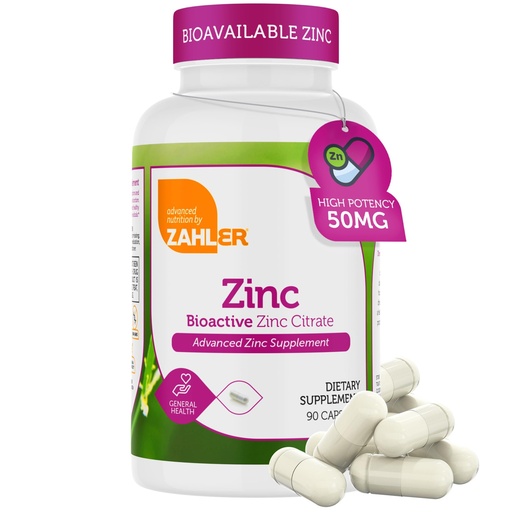 [BRSWYZAPCICB4FLL] Zahler Zinc 50mg, Supports Immune and Antioxidant Protection, Certified Kosher, 90 Capsules
