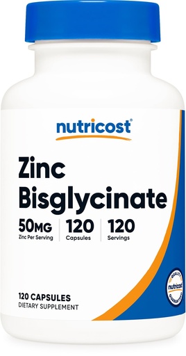 [BRSREFADDEIR6AY6] Nutricost Zinc Bisglycinate (50mg) 120 Vegan Capsules - GMO-Free, Gluten-Free Supplement