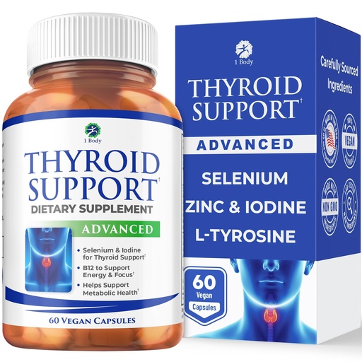 [BRSWIH3YOADRYH3U] 1 Body Thyroid Support Supplement for Women and Men, Selenium with Iodine, Zinc, B12, Ashwagandha and L-Tyrosine, Supports Hormone Health, Energy and Metabolism, 30 Day Supply
