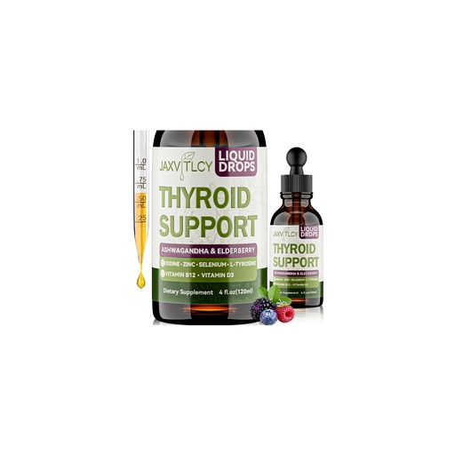 [BRSRGFQEAEFRQEI7] Thyroid Support Drops with Iodine, Selenium, Zinc & L-Tyrosine - Liquid Metabolism & Energy Supplement with Ashwagandha & Elderberry - Vegan, Non-GMO, Berry Flavor, High Absorption, 4 Fl Oz