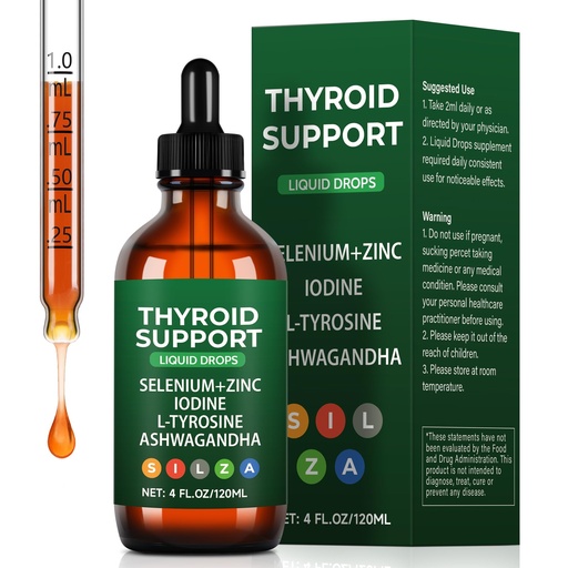[BRSRECQOBUBA2FY7] Thyroid Support Complex Liquid Drops for Women & Men - High Potency Iodine, Zinc, Selenium & Ashwagandha for Cortisol & Stress Relief - Natural Metabolism & Energy Booster - 4 oz (120ml)