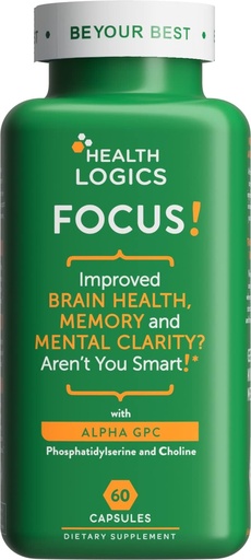 [BRSW2HAZPIAREHTV] Health Logics Focus! - Brain Supplement for Memory, Clarity, Concentration with Choline, Ginkgo Biloba, Alpha GPC, Phosphatidylserine, Bacopa Monnieri l 60 Capsules l Non-GMO