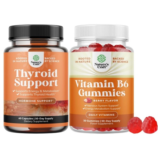 [BRSRECA6PMHGCAD2] Bundle of Herbal Thyroid Support Complex - Potent Kelp Iodine with L Tyrosine Bladderwrack Selenium Ashwagandha and Potent Vitamin B6 Gummies for Adults - Vegan Pyridoxine Chews for Energy Metabolism