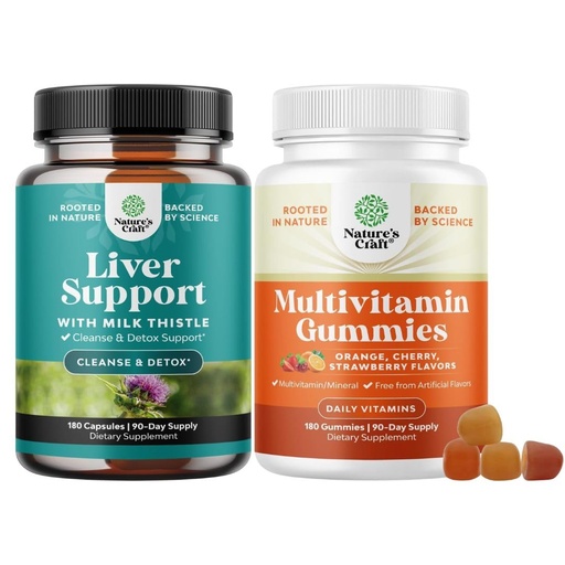 [BRSRECA7CAJQAAIZ] Bundle of Liver Cleanse Detox & Repair - Milk Thistle Dandelion Root Choline Beetroot Artichoke Extract and Potent Multivitamin Gummies for Adults - Wellness Blend of Vitamin D A C E B12 Zinc Biotin