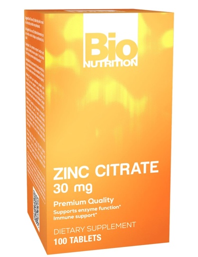 [BRSW2ZI7CUFRUFDV] Bio Nutrition Zinc Citrate, 30 mg, 100 Tablets