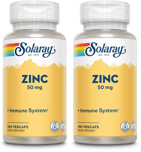 [BRSRGBQNO5YWC33L] Solaray Zinc 50mg Immune Support Capsules, 100 Count, Vegan, Pumpkin Seed (Pack of 2)