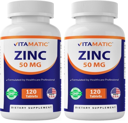 [BRSRGFI7OQOWODQU] Vitamatic Zinc 50mg as Zinc Gluconate - Immunity Boosting Supplement 120 Tablets (Pack of 2)
