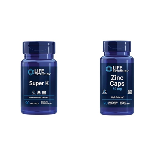 [BRSROAIKCEMRYH37] Life Extension Super K, Vitamin K1, Vitamin K2 mk-7, Vitamin K2 mk-4 & Zinc Caps, zinc 50 mg, zinc Citrate, Support The Body's Immune defenses