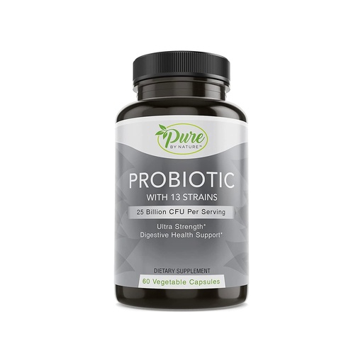 [BRSWGEL5OEFGGFDF] Pure By Nature Probiotics for Women & Men, 13 Strains with 25 Billion CFU, Probiotics for Digestive Health, Gut Health, Immune Support, Bloating & Constipation, Vegan & Shelf-Stable, 60 Capsules