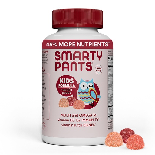 [BRSWGYIZDENAMHQ3] SmartyPants Kids Multivitamin Gummies: Omega 3 Fish Oil (EPA/DHA), Beta Carotene, Vitamin B12, B6, A, K & Zinc for Immune Support, Biotin, Grape, Cherry & Berry Flavors, 120 Count (30 Day Supply)