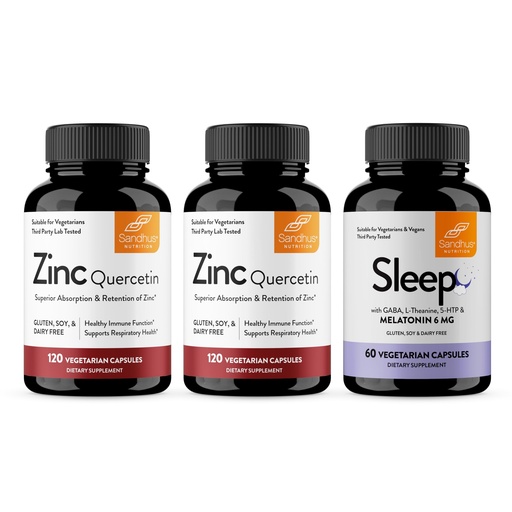 [BRSRA2YFCIJWYGTL] Sandhu's Zinc Quercetin 120 Count (Pack of 2) & Sleep 60 Capsules –Non-Habit Forming 5-in-1 Sleep Aid Supplement| Supports Immune Health & Aids Restful Sleep