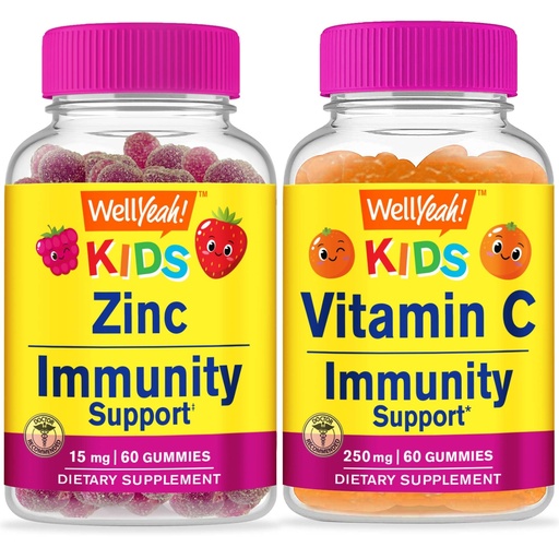 [BRSROBLROR5GYC3F] WellYeah Zinc Kids 15mg + Vitamin C Kids, Gummies Bundle - Great Tasting, Vitamin Supplement, Gluten Free, GMO Free, Chewable Gummy