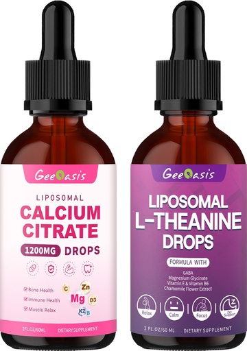[BRSREFAEDJYWYDLF] Liposomal Liquid Calcium Citrate & L-Theanine with GABA Drops, Immune & Overall Health, Zzz & Relaxation Support