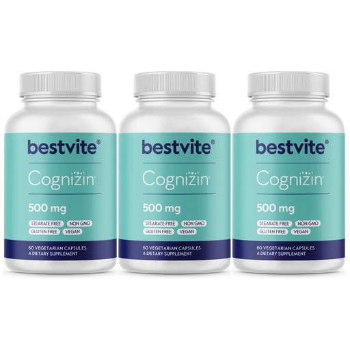 [BRSWGFT7C4GW2FA2] BESTVITE Cognizin Citicoline 500mg (180 Vegetarian Capsules) (60x3) - Clinically Studied Premium Choline Nootropic - No Stearates - Vegan - Gluten Free - Brain Supplements for Memory and Focus