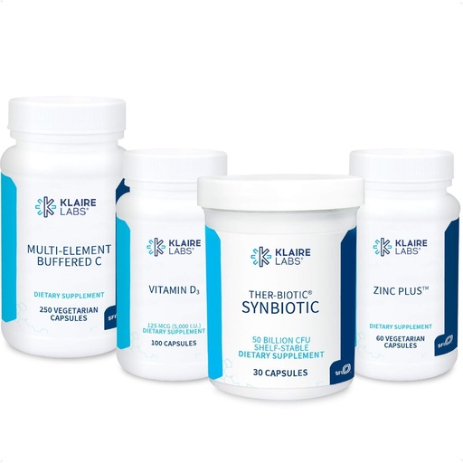 [BRSWYGANOV6GMEL7] Klaire Labs Immune Support Set - Support Immunity with Vitamin C, D + Zinc - Ther-Biotic Synbiotic Probiotic + Prebiotic, Zinc Citrate, Buffered Vitamin C + Bioflavonoids, Vitamin D3 5000 IU